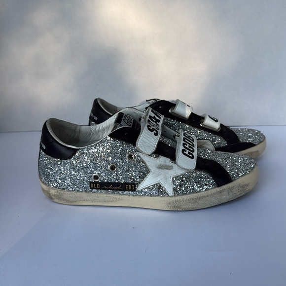 Golden Goose Old School Silver and Black Glitter Sneakers - Picture 1 of 11